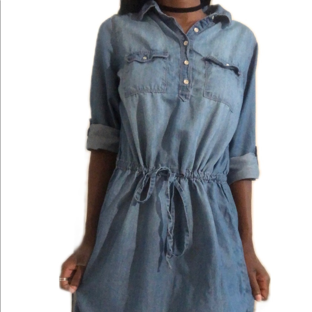 Blue Denim T Shirt Dress with Pockets